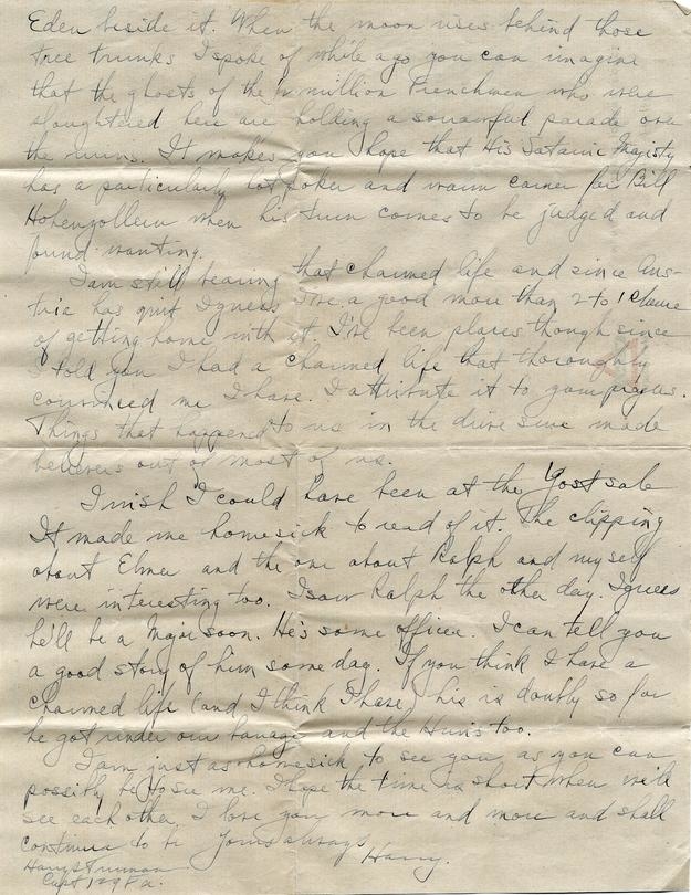 Letter, Harry S. Truman to Bess Wallace