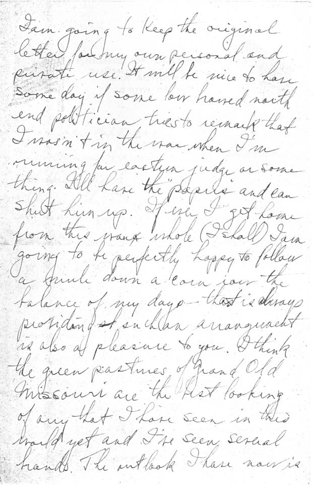 Letter, Harry S. Truman to Bess Wallace