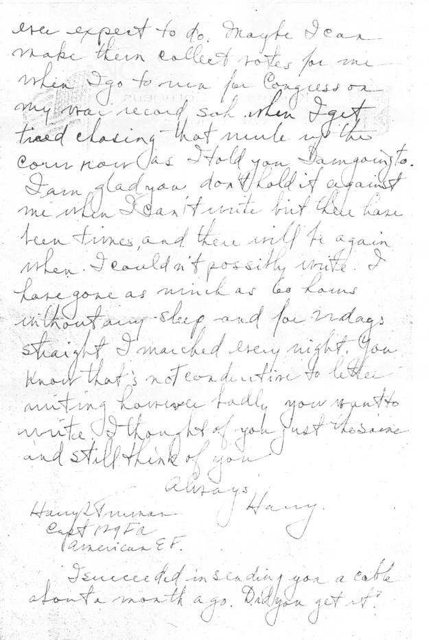 Letter, Harry S. Truman to Bess Wallace