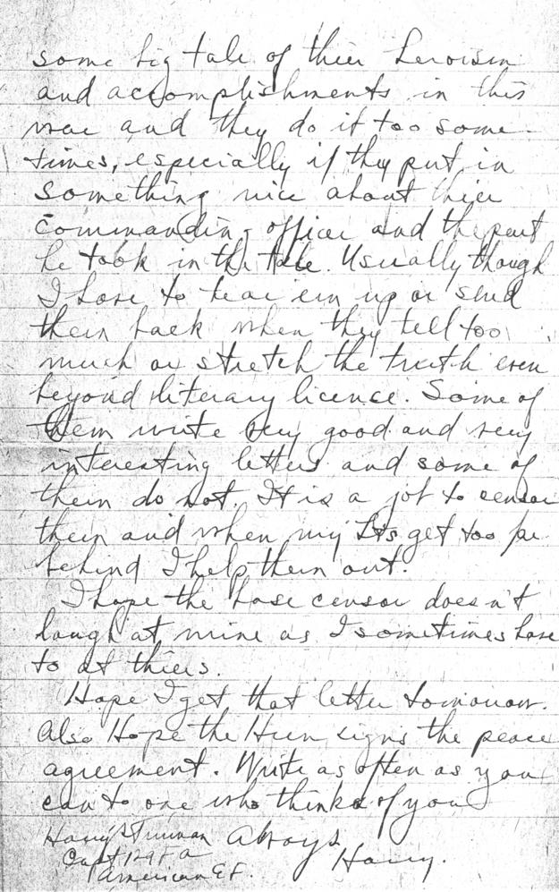 Letter, Harry S. Truman to Bess Wallace