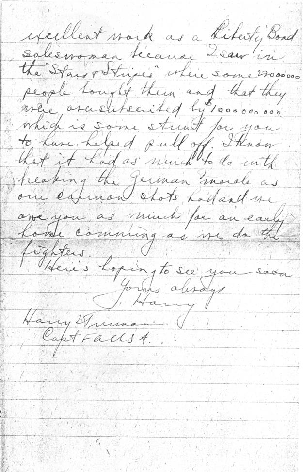 Letter, Harry S. Truman to Bess Wallace