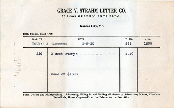 Invoices, receipts, and other items related to 1920 Battery D Banquet