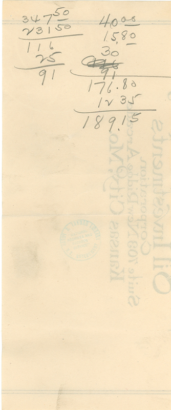 Invoices, receipts, and other items related to 1920 Battery D Banquet