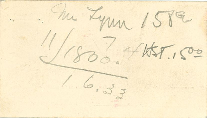 Invoices, receipts, and other items related to 1920 Battery D Banquet