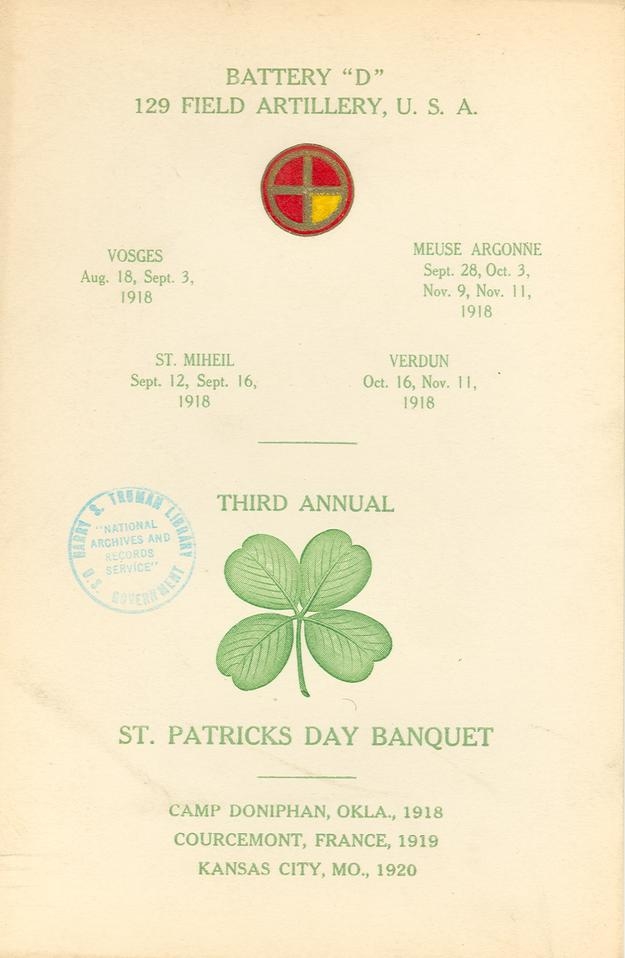 Program from 1920 Battery D Reunion Dinner