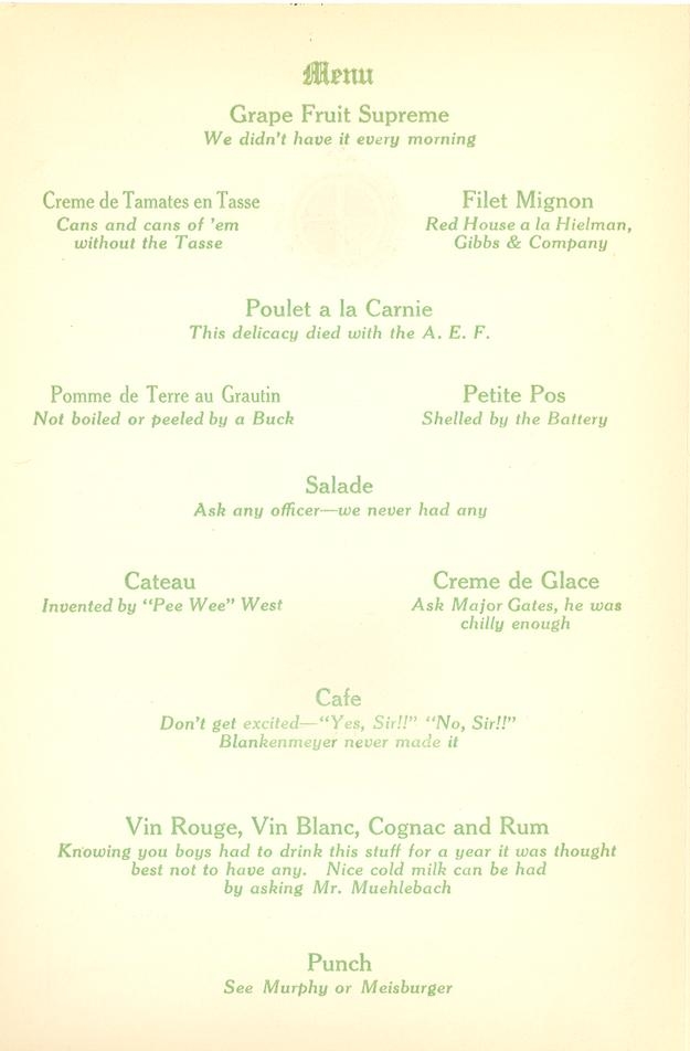 Program from 1920 Battery D Reunion Dinner
