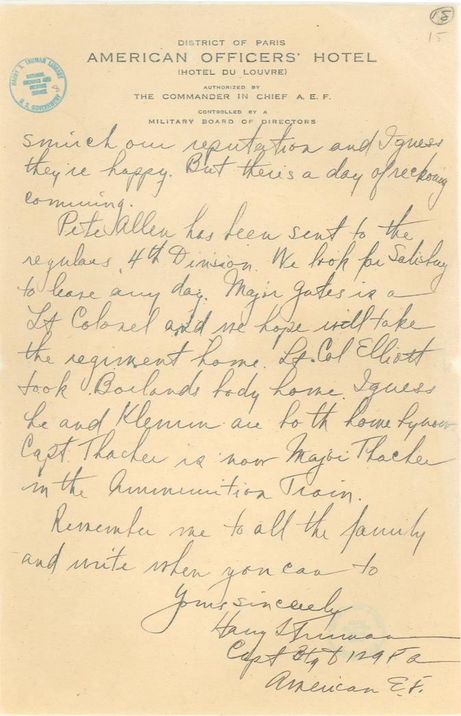 Letter, Harry S. Truman to Mary Ethel Noland