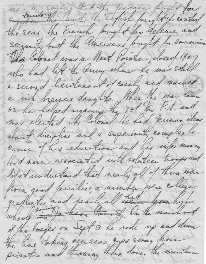 Long Hand Note by Senator Harry S. Truman