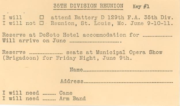 Invitation to 1950 35th Division Reunion