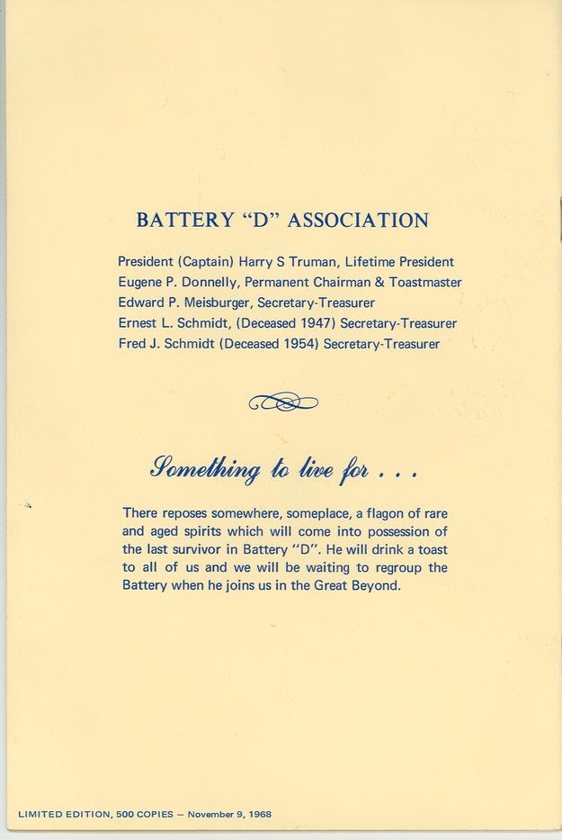 Program from 1968 Battery D Reunion