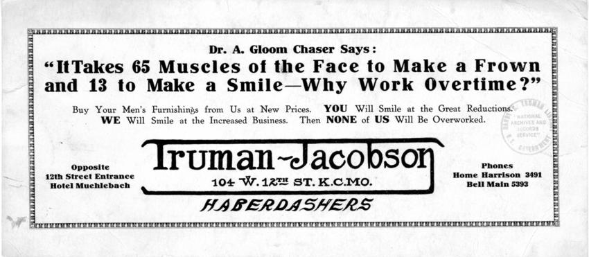 Truman-Jacobson Haberdashery Advertisement