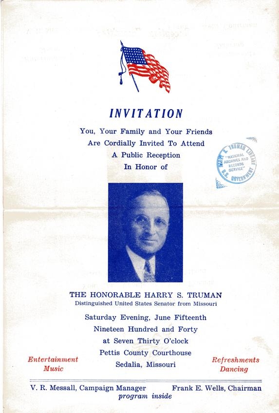 Program for Reception for Harry S. Truman