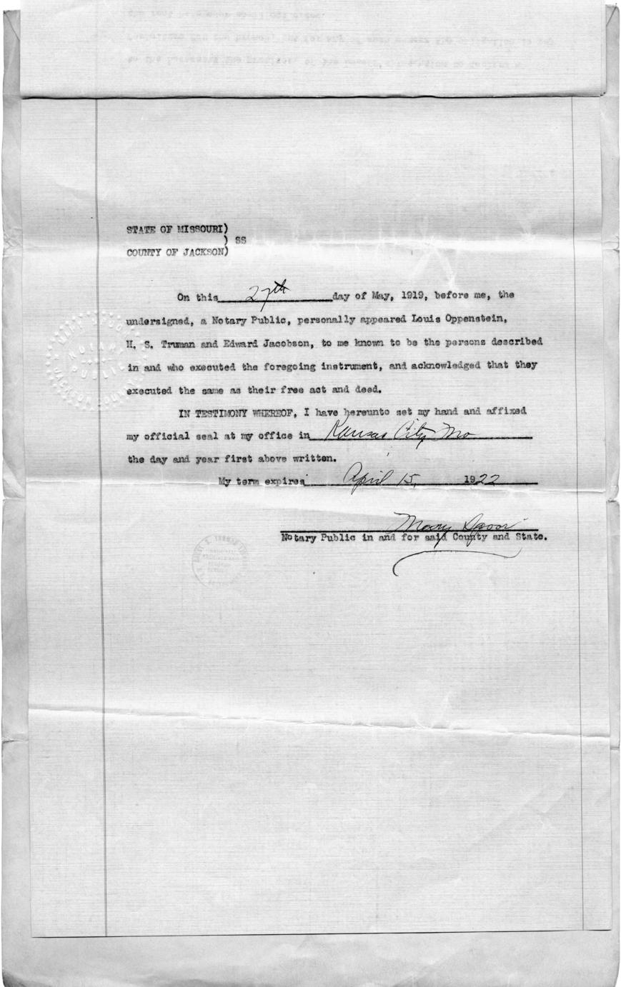 Lease, Louis Oppenstein to Harry S. Truman and Edward Jacobson
