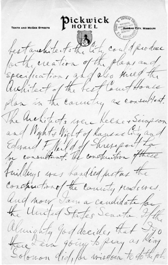 Longhand Note by Harry S. Truman