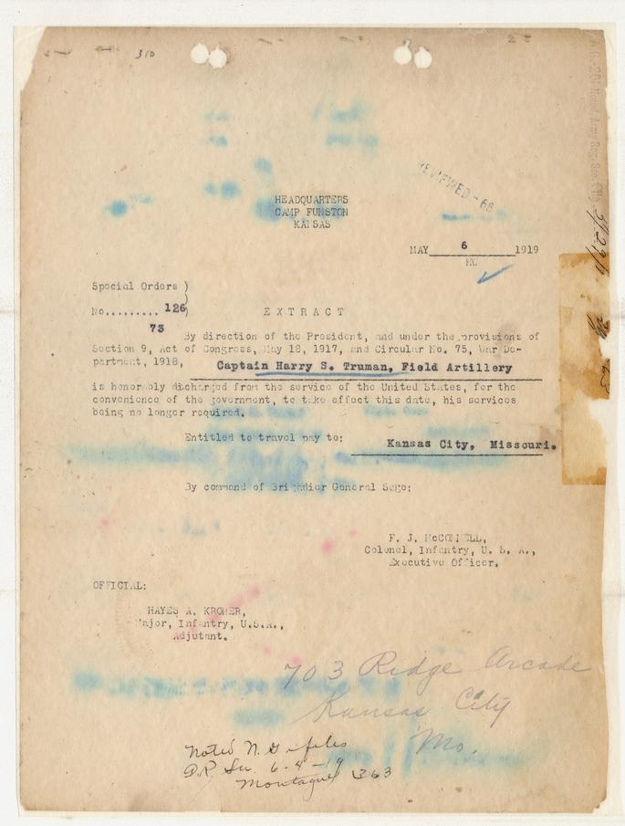 Honorable Discharge of Harry S. Truman