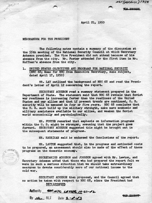 Memorandum, National Security Council to Harry S. Truman