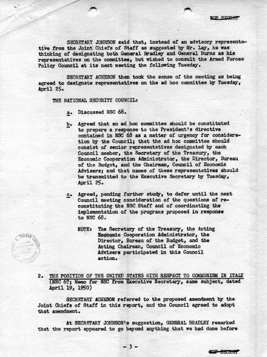 Memorandum, National Security Council to Harry S. Truman