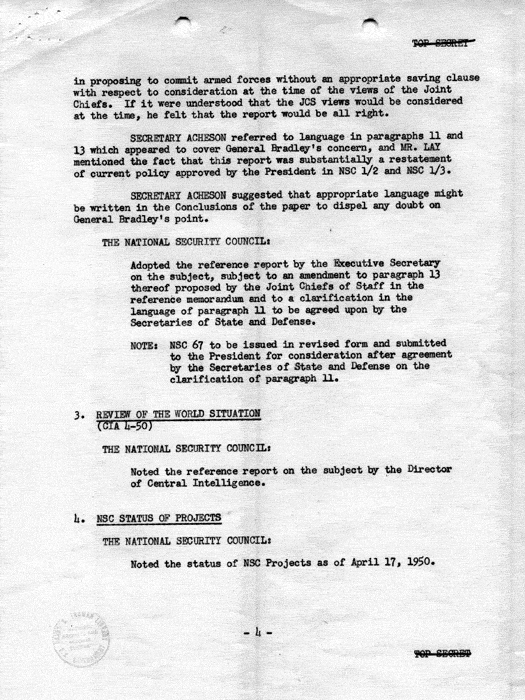 Memorandum, National Security Council to Harry S. Truman