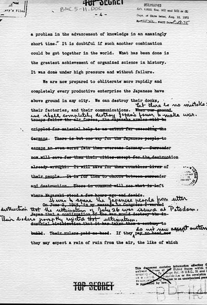 Henry Stimson to Harry S. Truman, with attached draft press release