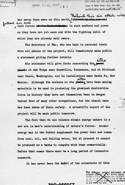 Henry Stimson to Harry S. Truman, with attached draft press release