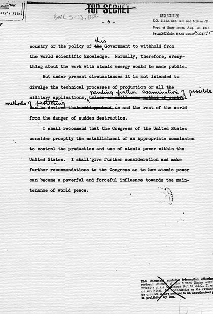 Henry Stimson to Harry S. Truman, with attached draft press release