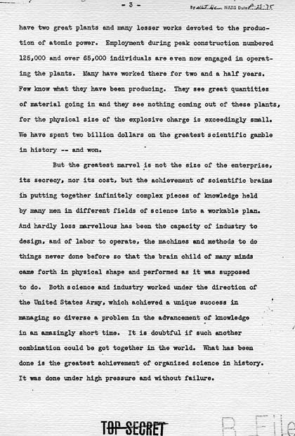 Henry Stimson to Harry S. Truman, with attached draft press release