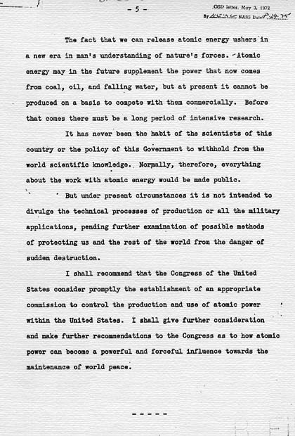 Henry Stimson to Harry S. Truman, with attached draft press release