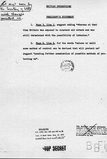 Henry Stimson to Harry S. Truman, with attached draft press release