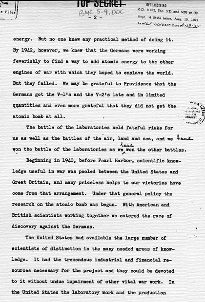 Henry Stimson to Harry S. Truman, with attached draft press release
