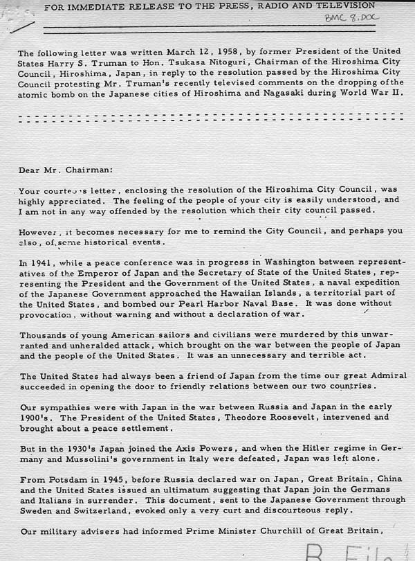 Correspondence between Tsukasa Nitoguri and Harry S. Truman

  
