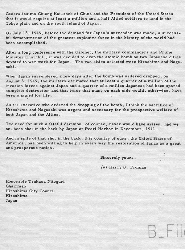 Correspondence between Tsukasa Nitoguri and Harry S. Truman

  

