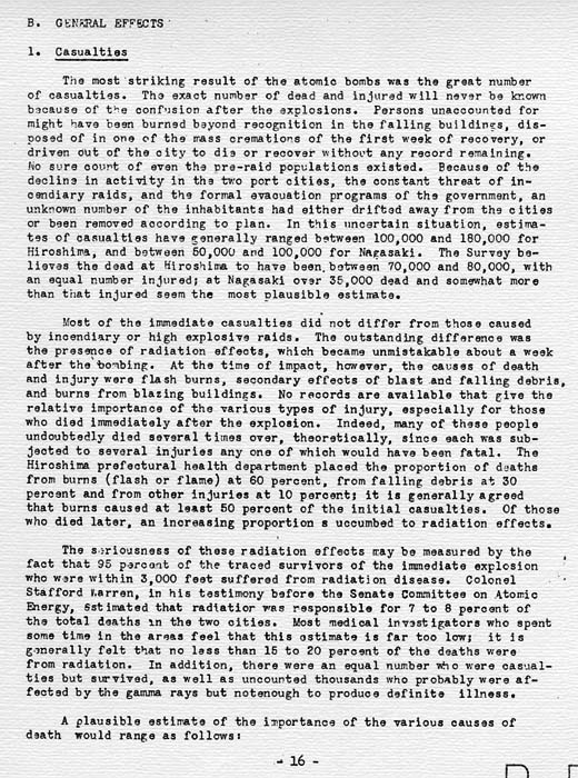 U. S. Strategic Bombing Survey: The Effects of the Atomic Bombings of Hiroshima and Nagasaki