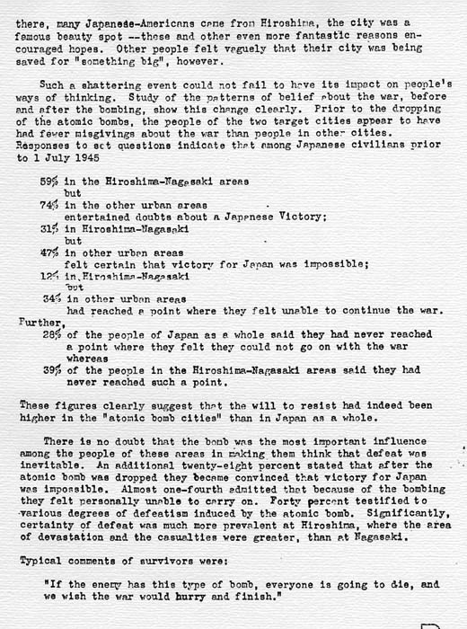 U. S. Strategic Bombing Survey: The Effects of the Atomic Bombings of Hiroshima and Nagasaki