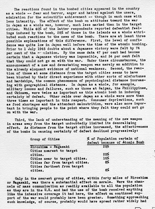 U. S. Strategic Bombing Survey: The Effects of the Atomic Bombings of Hiroshima and Nagasaki