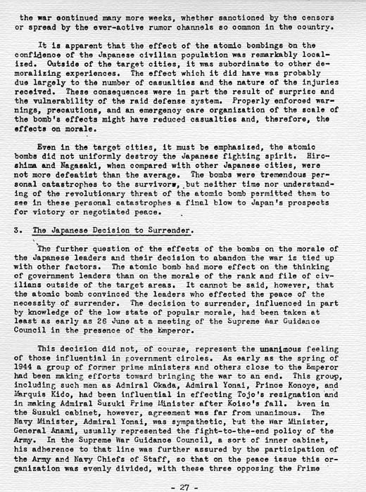 U. S. Strategic Bombing Survey: The Effects of the Atomic Bombings of Hiroshima and Nagasaki