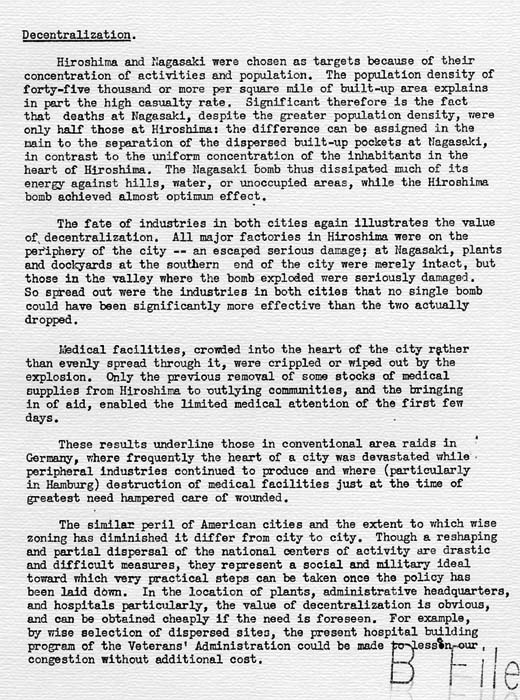 U. S. Strategic Bombing Survey: The Effects of the Atomic Bombings of Hiroshima and Nagasaki