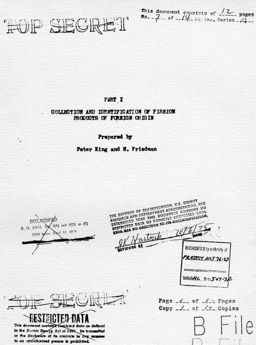 \"Collection and Identification of Fission Products of Foreign Origin\" by Peter King and N. Friedman