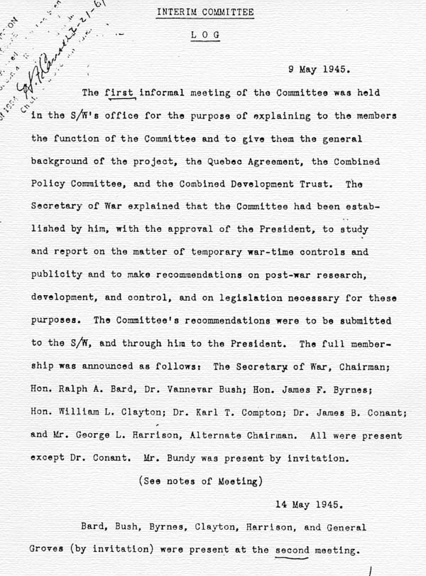 Log of the Interim Committee of the Manhattan Project