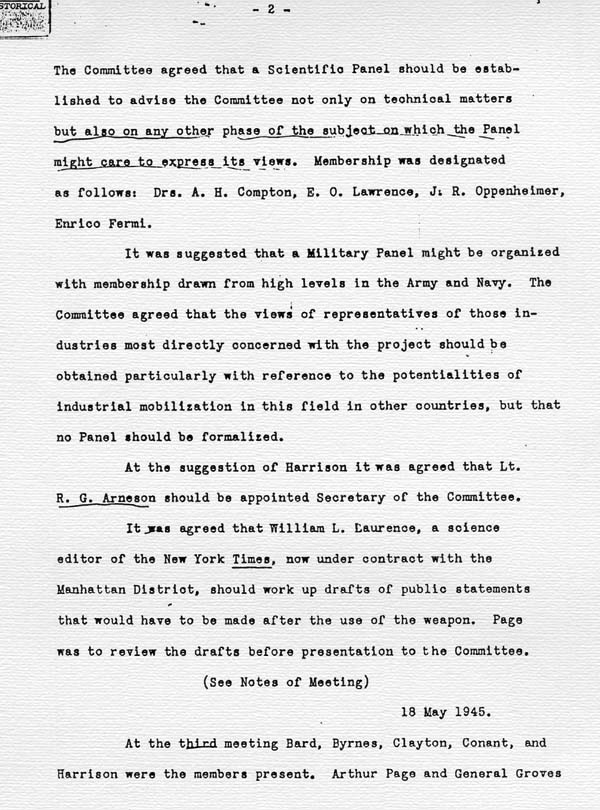 Log of the Interim Committee of the Manhattan Project