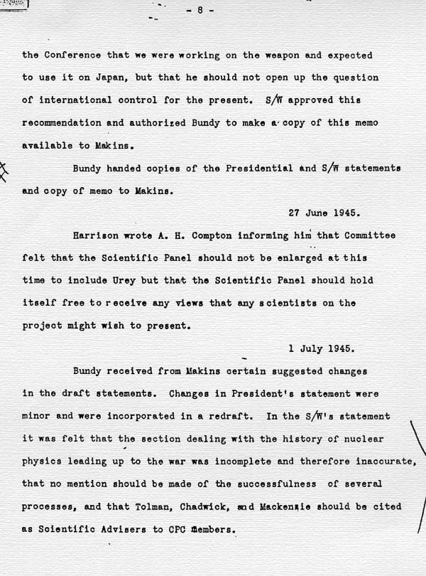 Log of the Interim Committee of the Manhattan Project