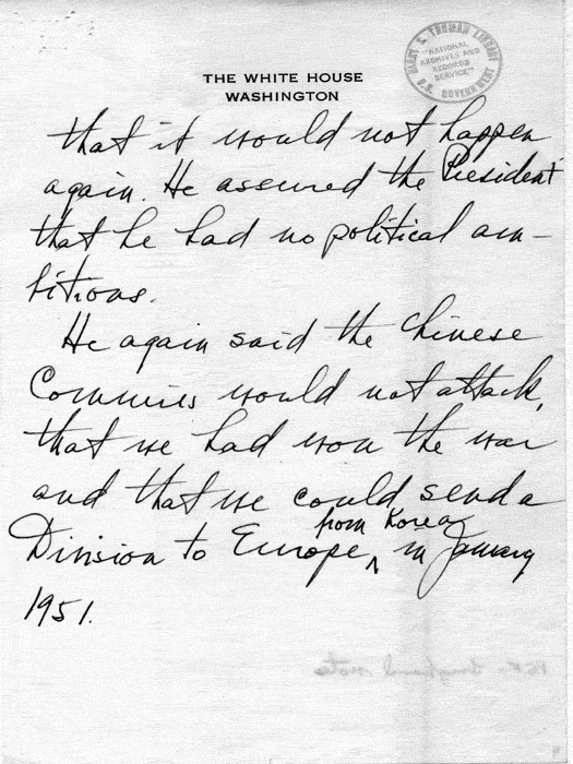 Personal memo of Harry S. Truman