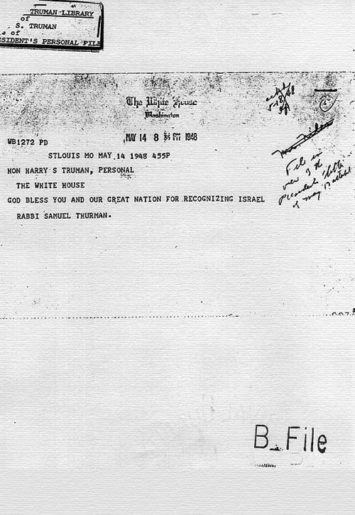 Correspondence between Rabbi Samuel Thurman and Harry S. Truman