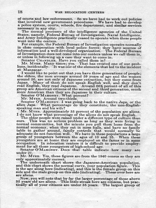 Senate Document, War Relocation Centers: Hearings Before a Subcommittee of the Committee on Military Affairs, United States Senate…, 1943, documenting hearings that occurred on January 20, 27, and 28, 1943. Papers of Dillon S. Myer. 