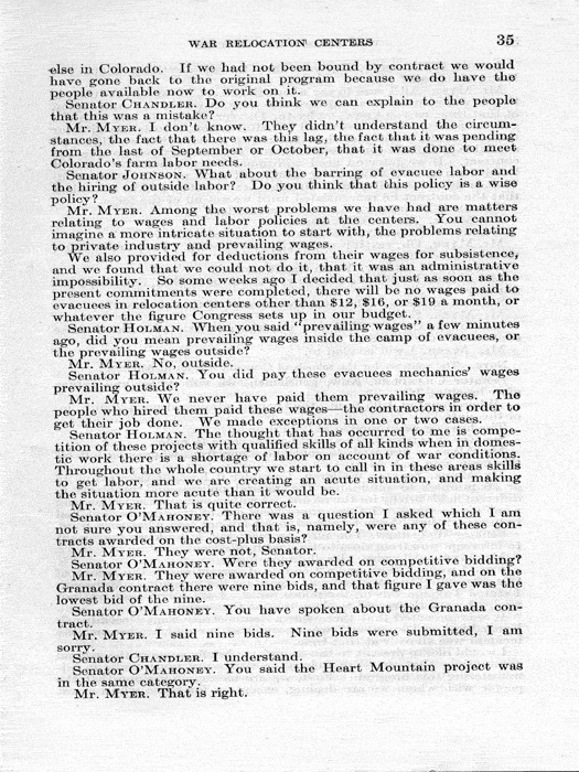 Senate Document, War Relocation Centers: Hearings Before a Subcommittee of the Committee on Military Affairs, United States Senate…, 1943, documenting hearings that occurred on January 20, 27, and 28, 1943. Papers of Dillon S. Myer. 