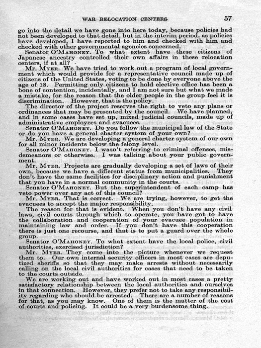 Senate Document, War Relocation Centers: Hearings Before a Subcommittee of the Committee on Military Affairs, United States Senate…, 1943, documenting hearings that occurred on January 20, 27, and 28, 1943. Papers of Dillon S. Myer. 