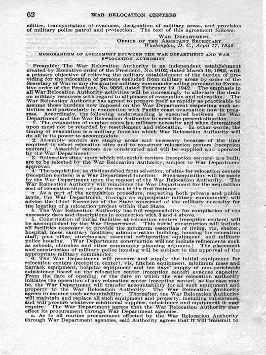 Senate Document, War Relocation Centers: Hearings Before a Subcommittee of the Committee on Military Affairs, United States Senate…, 1943, documenting hearings that occurred on January 20, 27, and 28, 1943. Papers of Dillon S. Myer. 