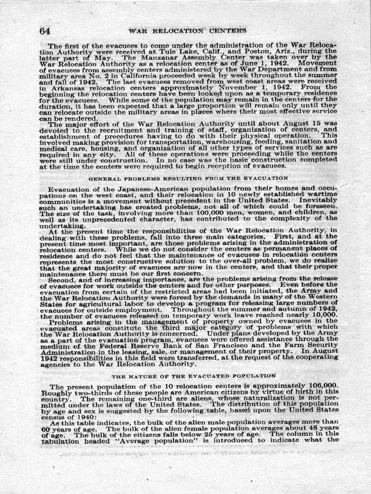 Senate Document, War Relocation Centers: Hearings Before a Subcommittee of the Committee on Military Affairs, United States Senate…, 1943, documenting hearings that occurred on January 20, 27, and 28, 1943. Papers of Dillon S. Myer. 