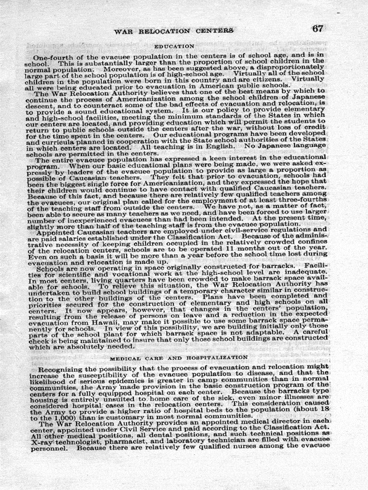 Senate Document, War Relocation Centers: Hearings Before a Subcommittee of the Committee on Military Affairs, United States Senate…, 1943, documenting hearings that occurred on January 20, 27, and 28, 1943. Papers of Dillon S. Myer. 