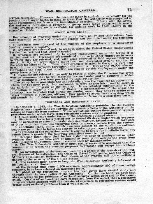 Senate Document, War Relocation Centers: Hearings Before a Subcommittee of the Committee on Military Affairs, United States Senate…, 1943, documenting hearings that occurred on January 20, 27, and 28, 1943. Papers of Dillon S. Myer. 