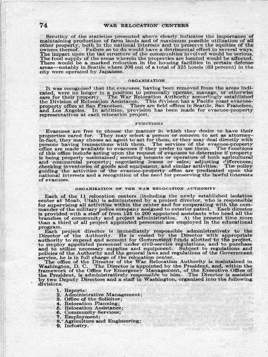 Senate Document, War Relocation Centers: Hearings Before a Subcommittee of the Committee on Military Affairs, United States Senate…, 1943, documenting hearings that occurred on January 20, 27, and 28, 1943. Papers of Dillon S. Myer. 